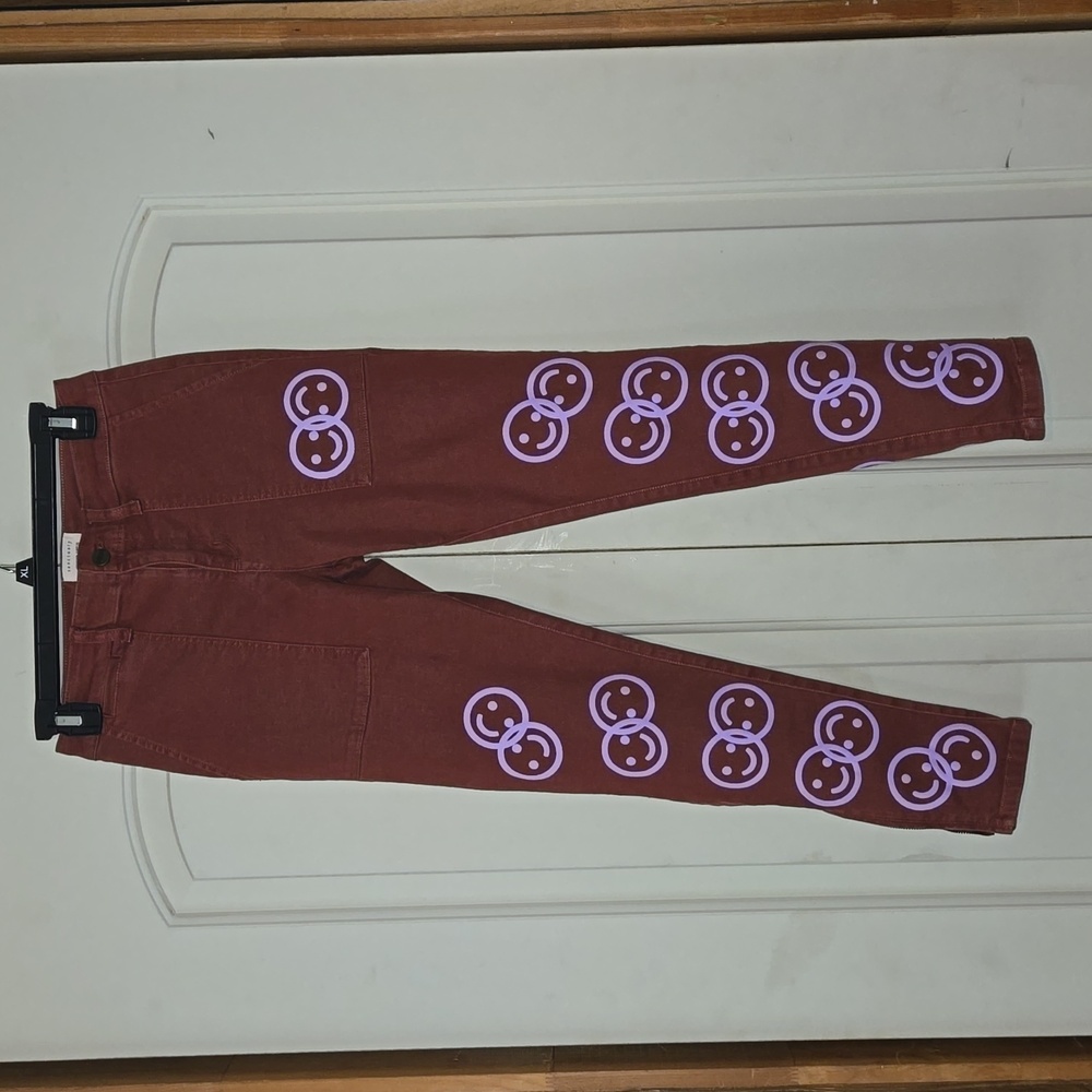 Sanctuary Standard Surplus Ankle Zip Rust Jeans w/Smiley Emoji Size 25